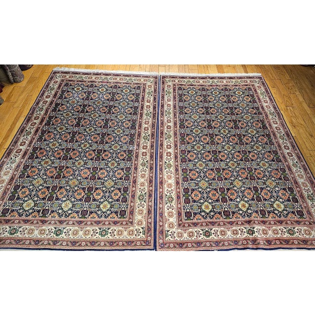 Vintage Persian Tabriz Afshan Rug, Hand-Knotted Wool, Allover Caucasian Shirvan Pattern, Navy & Ivory, 7x10 For Sale - Image 11 of 18