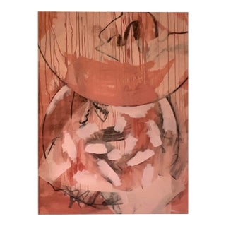 Vintage Signed Abstract Expressionist Pink & Coral Oil Painting For Sale
