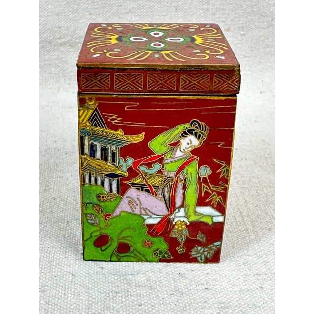 Metal Vintage Chinese Tea Caddy Box For Sale - Image 7 of 10