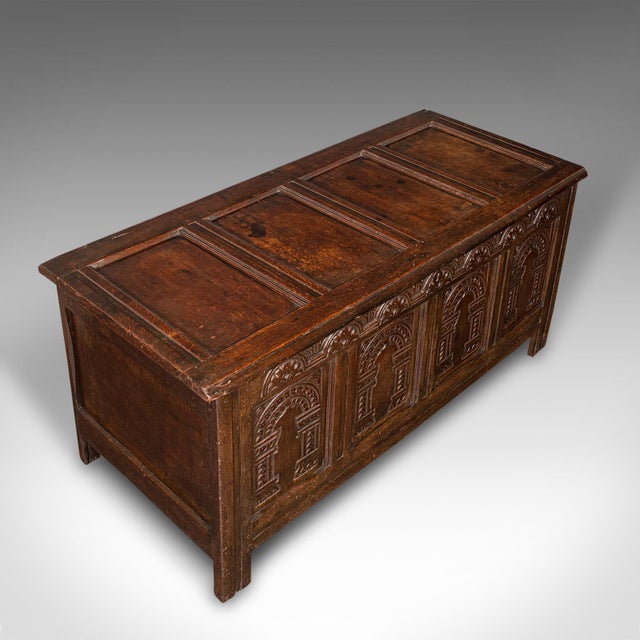 Wood 1700 Large Antique English Oak Coffer For Sale - Image 7 of 9