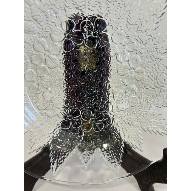 Vintage Kig Indonesia Pressed Glass Floral Dessert Plates - Set of 11 For Sale In Oklahoma City - Image 6 of 11