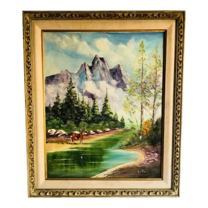 1960s Large Mid Century Californian Fine Art Mountain Landscape Oil Painting by Ann Kirk