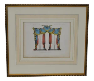 Antique Interior Design Hand Colored Engraving