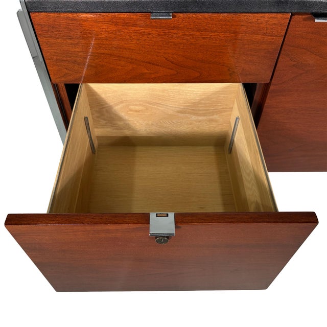 Vintage Mid Century Modern Walnut and Electa Chrome Credenza Filing Cabinet by Stow Davis For Sale - Image 10 of 16