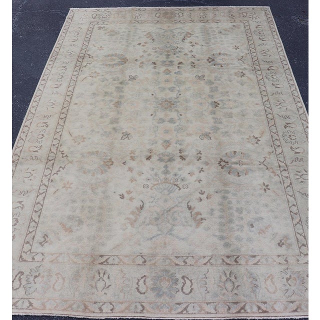 Neutral Vintage Turkish Oushak Rug With Floral Design and Medallions For Sale - Image 12 of 15