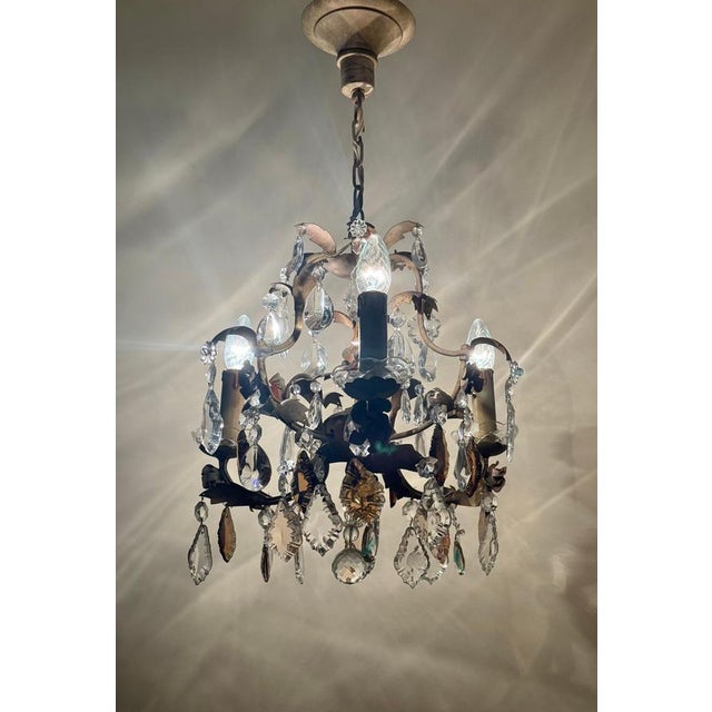 Hollywood Regency Crystal 3-Arm Chandelier with Rose-Lilac Crystals from Palwa, 1950s For Sale - Image 13 of 17