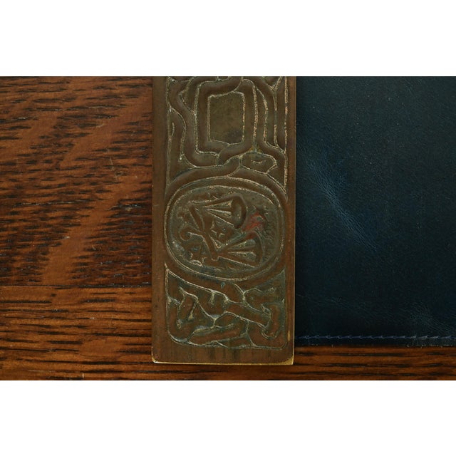 Bronze Tiffany Studios New York Zodiac Pattern Bronze Blotter Ends With Leather Desk Blotter For Sale - Image 8 of 14