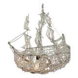 Italian Vintage Venetian Style Lucite Crystal Ship Motif Chandelier For Sale