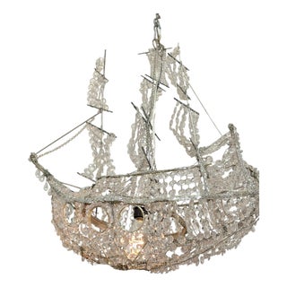 Italian Vintage Venetian Style Lucite Crystal Ship Motif Chandelier For Sale