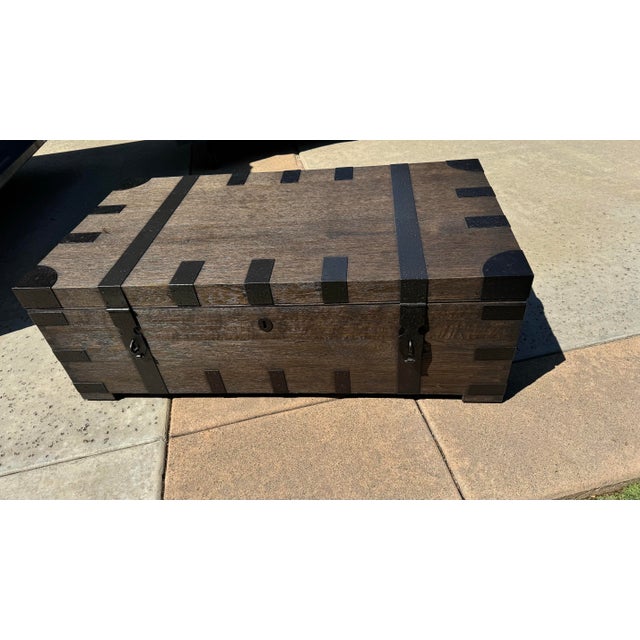 Modern Restoration Hardware "Heirloom Silver-Chest" Coffee Table Trunk For Sale - Image 3 of 4