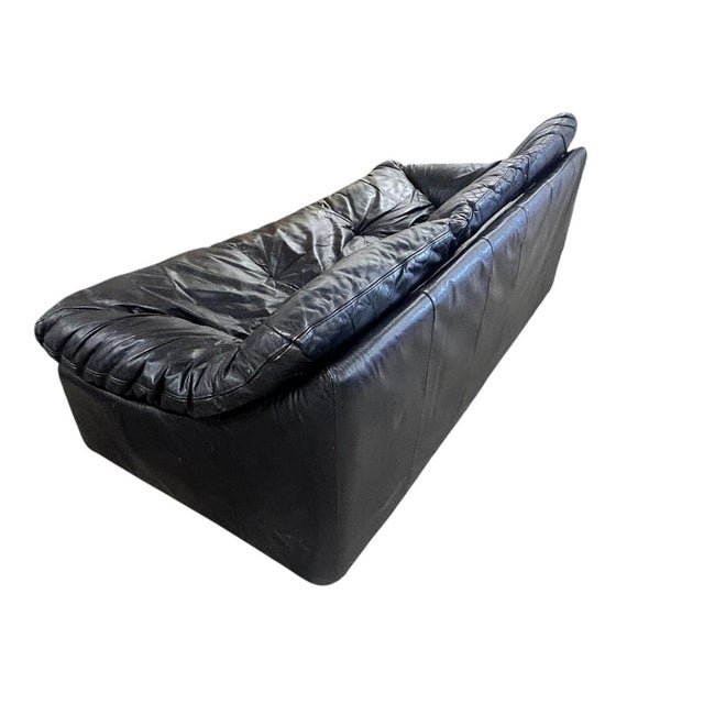 Cinna Black Leather Sofa, 1970 For Sale - Image 9 of 12