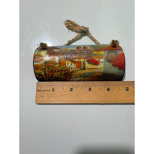 Mexican Miniature Hand-Painted Terracotta Roof Tile - Latin American Village Scene For Sale - Image 3 of 6
