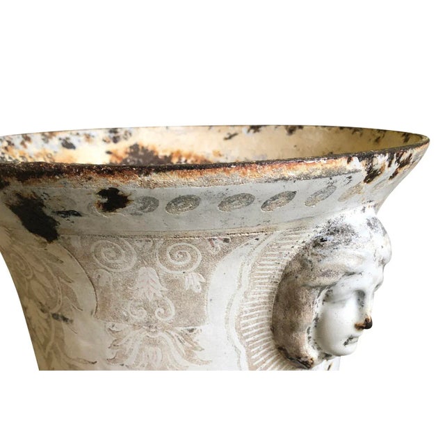 Antique White Late 19th Century Rouen Enamel Cast Iron Urns - Set of 2 For Sale - Image 8 of 8