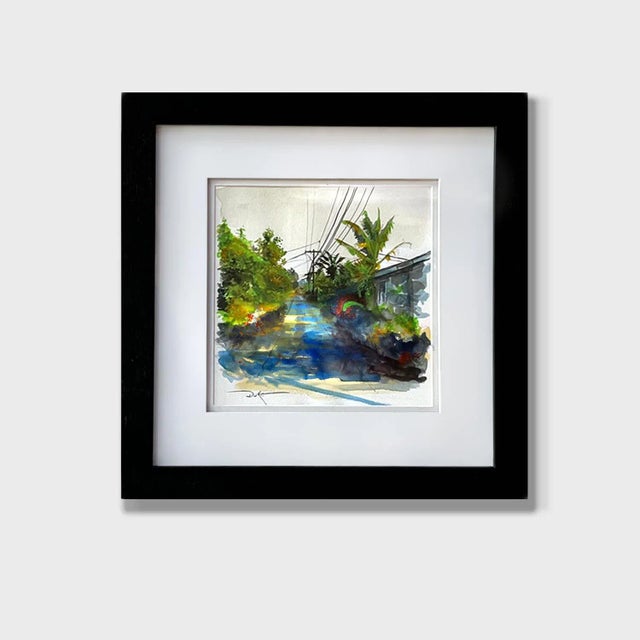 2010s Contemporary Impressionist Style Cityscape Watercolor Painting, "Palms (Study)" For Sale - Image 5 of 5