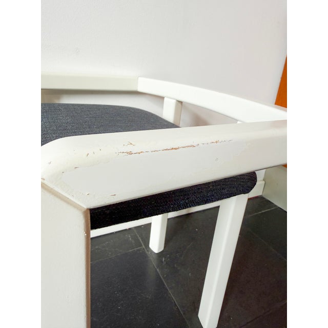 Vintage Modernist White Lacquered Wood Armchair with Dark Blue Upholstery, 1980s For Sale - Image 13 of 16