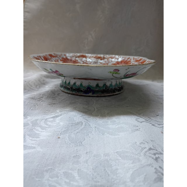 Ceramic Vintage Chinese Iron-Red Enamel Lobed Square Dish With Lotus Scroll & Shou Characters For Sale - Image 7 of 10