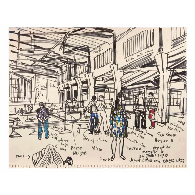 Marseille Station is a Color Marker Drawing realized by Reynold Arnould (Le Havre 1919 - Parigi 1980). Good condition on a...