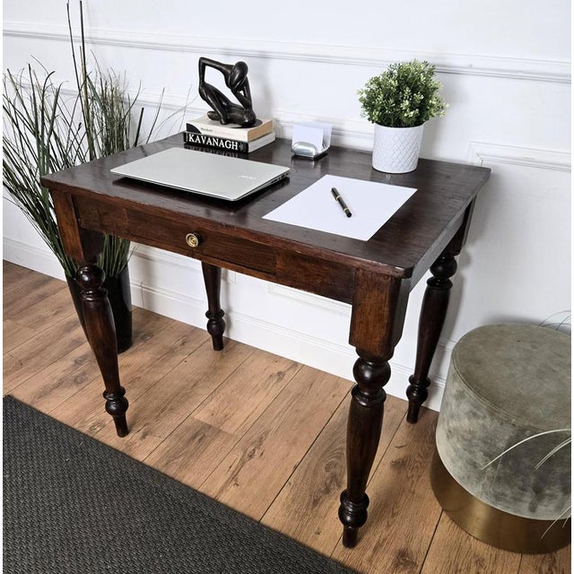 Italian Antique Walnut Rustic Table Desk Writing Table, 1890s For Sale - Image 5 of 10