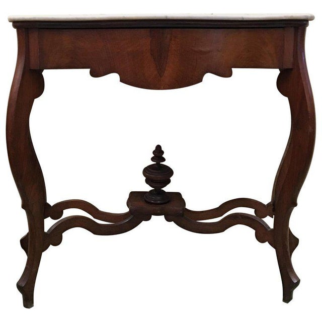 20th Century Marble Top Walnut Console Table With Drawer For Sale - Image 12 of 12