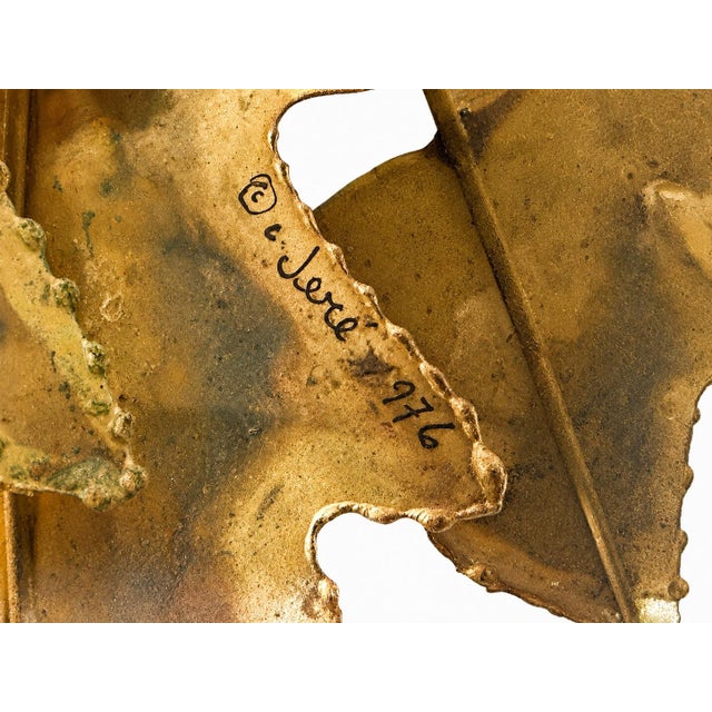 Mid-Century Modern Signed Curtis Jeré 1976 Artisan House Brutalist Oak Leaf Acorn Brass Copper Wall Sculpture MCM For Sale - Image 3 of 5
