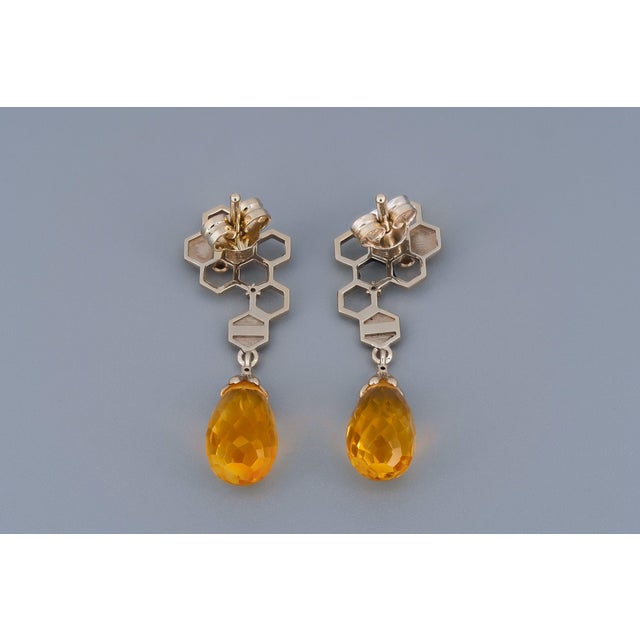 Bee on Honeycomb Citrine Earrings Studs- Set of 2 For Sale - Image 14 of 14