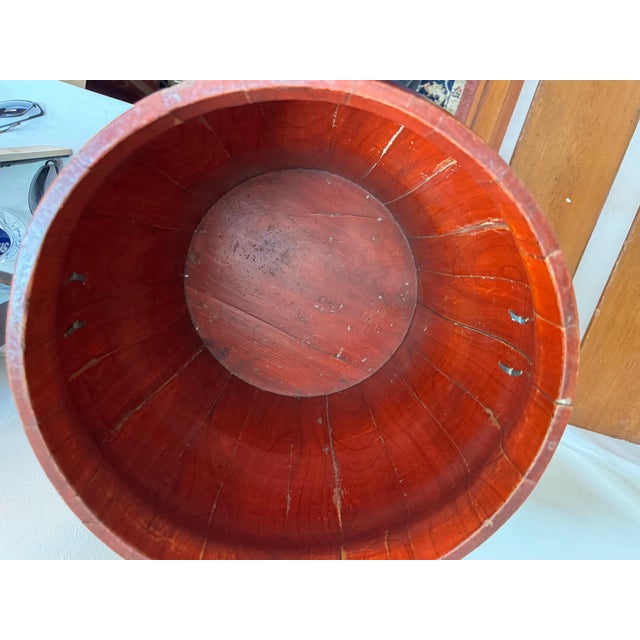 Antique Chinese Red Lacquer Elm Rice / Grain Storage Vessel — Sculptural Qing Style Container For Sale - Image 10 of 12