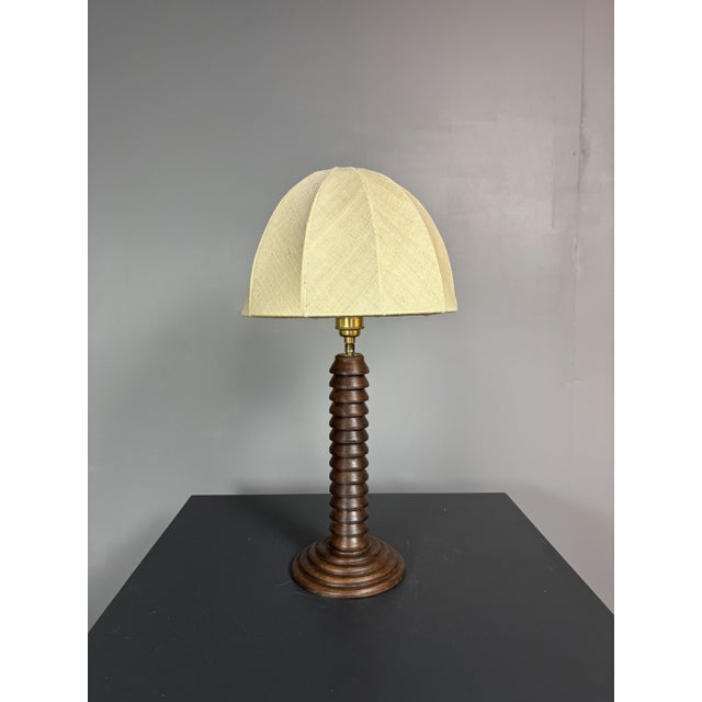 Brutalist French Wood Turned Mushroom Table Lamp in the style of Charles Dudouyt, 1950s For Sale - Image 9 of 12