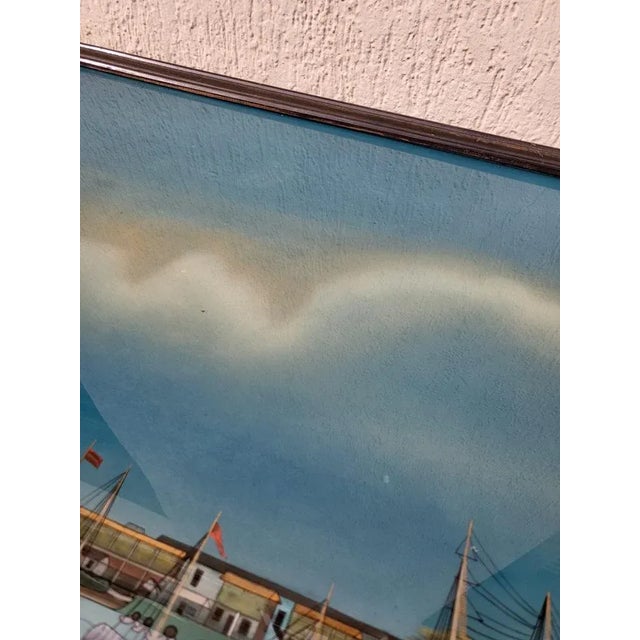 Glass View of a Port in Asia, 20th Century, Reverse Glass Painting For Sale - Image 7 of 13