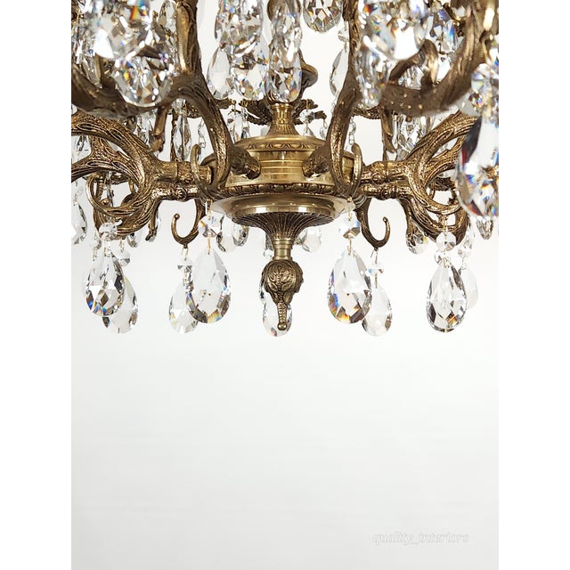 Antique 18 Light Regal Regency Brass Cut Lead Glass Crystal Chandelier For Sale In South Bend - Image 6 of 12