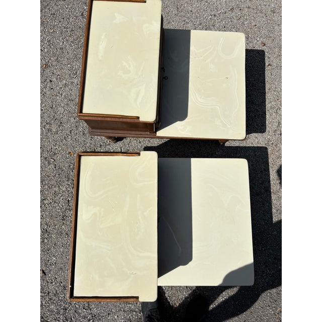 Midcentury Marble Top Step-Back End Tables, Set of Two For Sale In Dallas - Image 6 of 10
