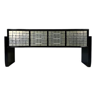 Italian Sideboard in Black Lacquer and Silver Leaf, 1950s For Sale