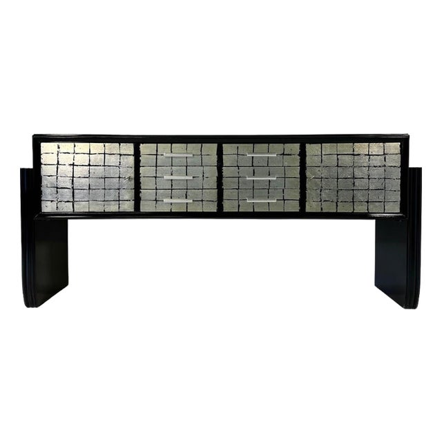 Italian Sideboard in Black Lacquer and Silver Leaf, 1950s For Sale