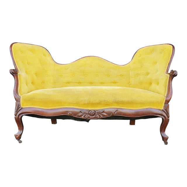 Antique Yellow Velvet Loveseat Chairish
