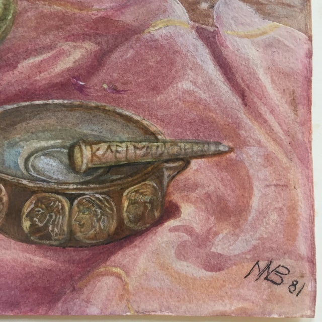 Vintage Original Watercolor Still Life Painting For Sale - Image 4 of 9