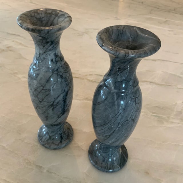 Contemporary Late 20th Century Grey Marble Bud Vases - a Pair For Sale - Image 3 of 9