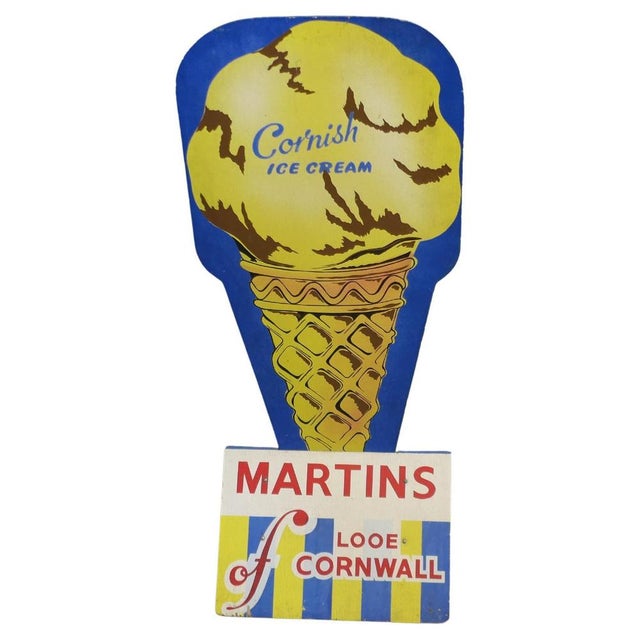 Wood Vintage Ice Cream Advertising Sign, 1950 For Sale - Image 7 of 7