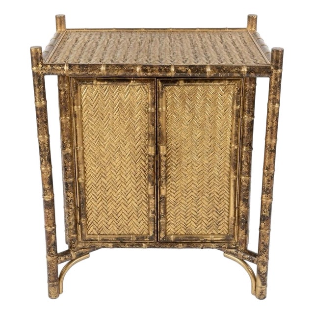 1970’s Faux Tortoiseshell Bamboo Herringbone Rattan Cabinet - Newly Painted For Sale