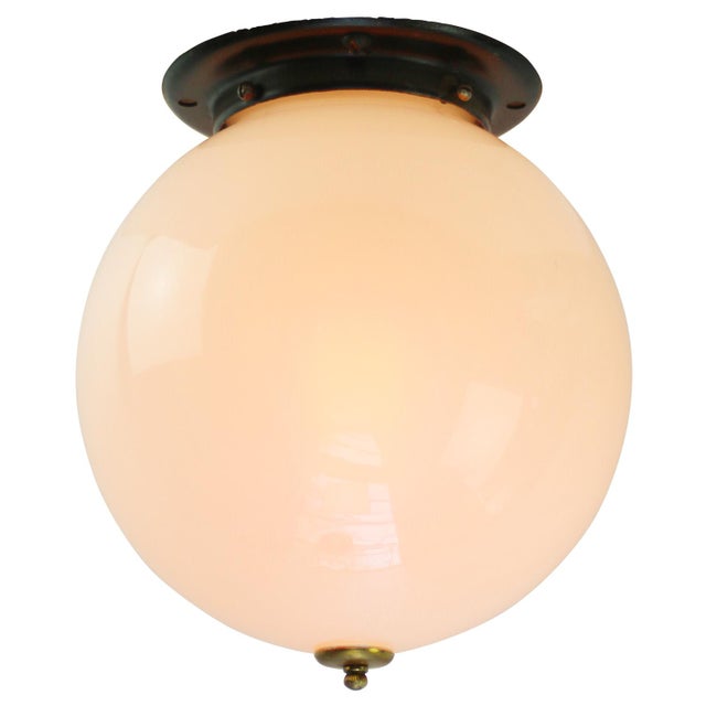 1920s Art Deco White Opaline Flush Mount For Sale - Image 5 of 10