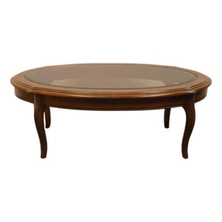 Ethan Allen Chateau Normandy Solid Knotty Pine 48" Oval Coffee Table W. Beveled Amber Glass Top 17-8010 For Sale