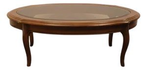 Ethan Allen Chateau Normandy Solid Knotty Pine 48" Oval Coffee Table W. Beveled Amber Glass Top 17-8010