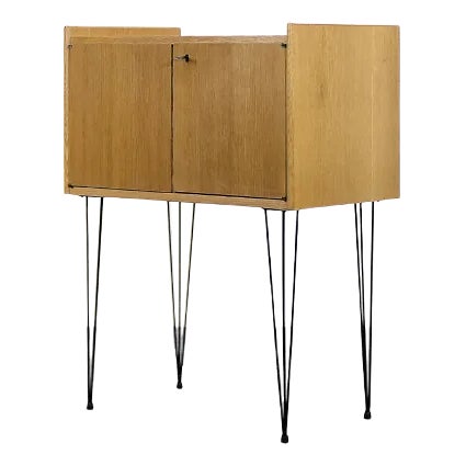 Modern Scandinavian Teak Wood Cabinet with Metal Hairpin Legs, 1960s For Sale