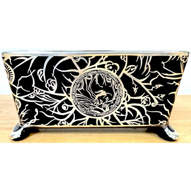 Art Deco Black Amethyst Silver Overlay Vase Antelope Landscape by Rockewell Silver Company, Established in Meriden, CT,...