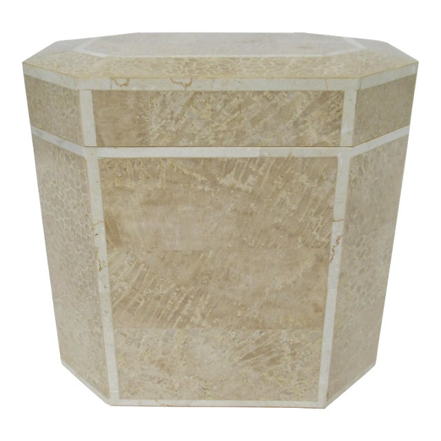 C.1980's Maitland-Smith Tessellated Stone Lidded Keepsake Box W/Inlaid Banded Details For Sale