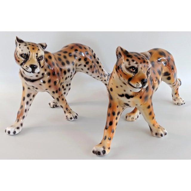 1970s Vintage Ceramic Cheetah Leopard Figurines - a Pair For Sale - Image 4 of 13