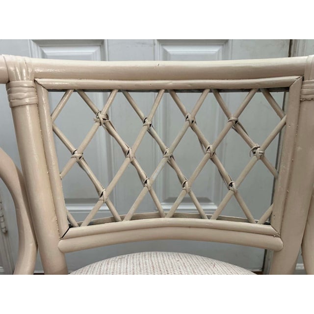 Vintage Coastal Rattan Bistro Set With Glass Table & Two Barrel Chairs For Sale - Image 13 of 18
