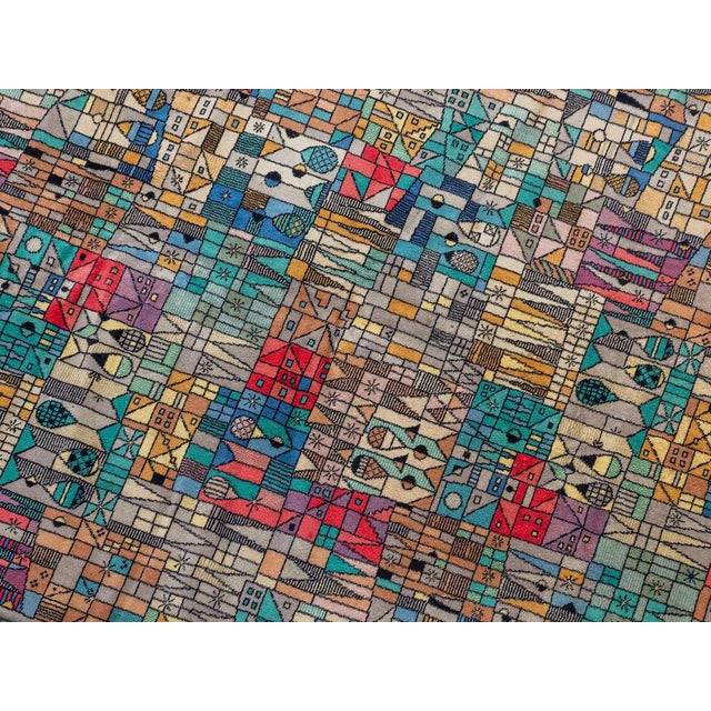 German Pop Art Blue and Green Wool Rug from Vorwerk, 1960s For Sale - Image 4 of 13