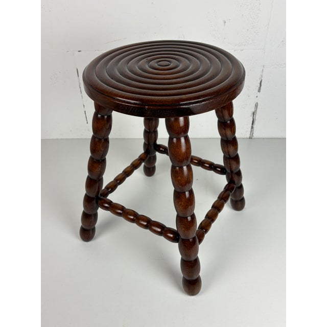 Mid-Century Turned Wood Bobbin Stool in the style of Charles Dudouyt, France, 1950s For Sale - Image 12 of 18