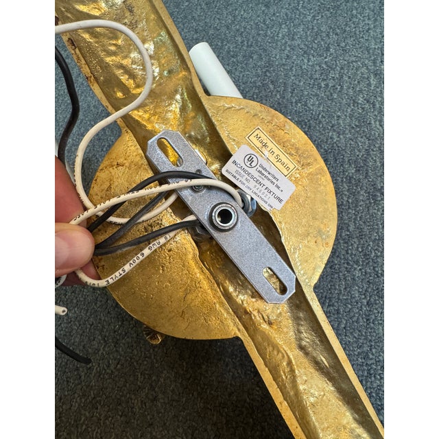 Metal Mid 20th Century Neoclassical Brass Torch Wall Sconces, Pair - Made in Spain For Sale - Image 7 of 11