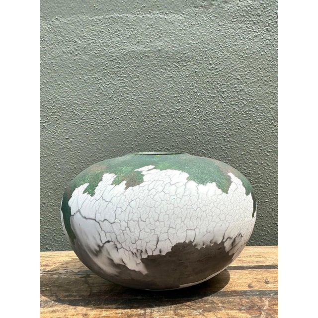 Tony Evans Vintage Tony Evans Crackle Glaze Ceramic Vase For Sale - Image 4 of 12