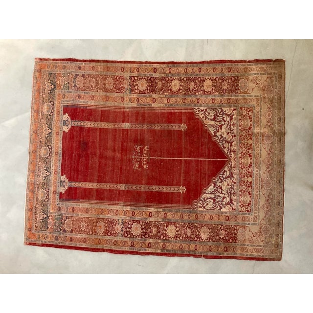 Red Antique Heriz Prayer Silk Rug For Sale - Image 8 of 8